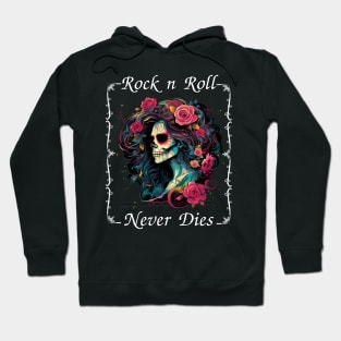 Groovy Rock n Roll Never Dies Rockabilly Girl Skull Rose Tattoo Hoodie